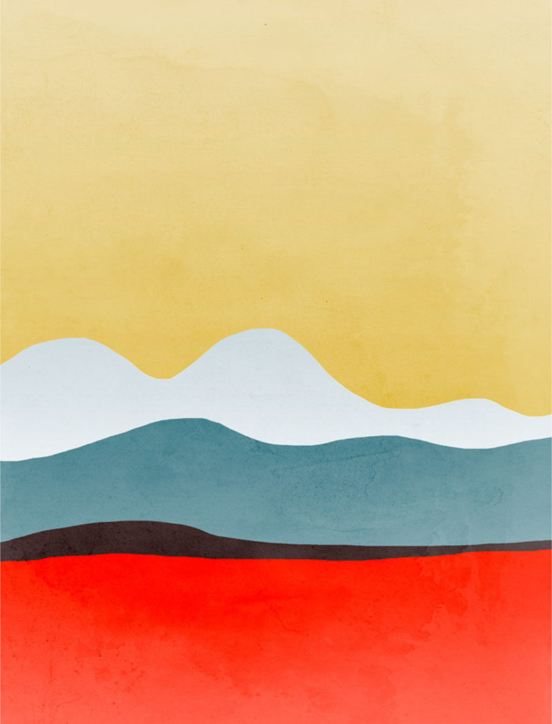 Wall Art Ideas - Vancouver based artist Eve Sand has created a collection of bold and abstract wall art prints that have been inspired by Mid-Century Modern design and represent landscapes like mountains, oceans, and fields.
