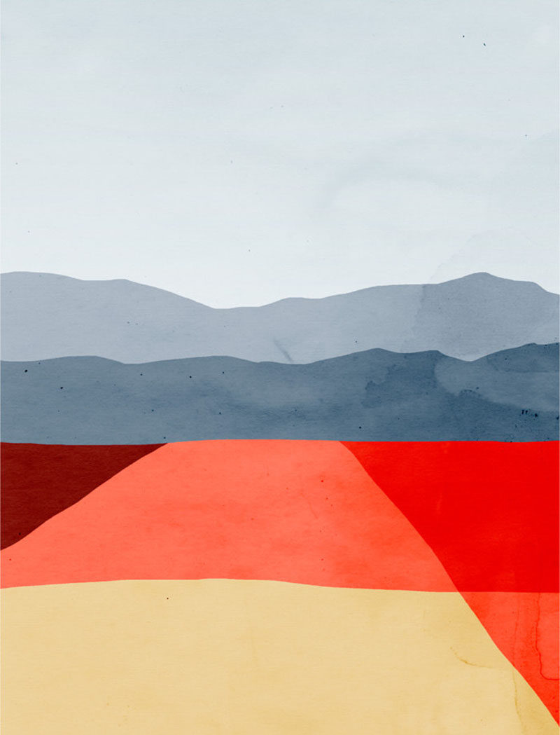 Wall Art Ideas - Vancouver based artist Eve Sand has created a collection of bold and abstract wall art prints that have been inspired by Mid-Century Modern design and represent landscapes like mountains, oceans, and fields.