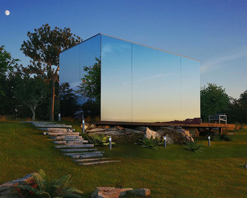 Mirrored Prefab Cabin Architecture 220617 114 01 Contemporist