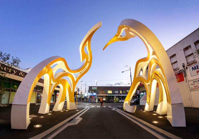 Architecture firm McBride Charles Ryan, have designed the Saigon Welcome Arch, a modern sculpture that represents the Vietnamese settlement in Footscray, a suburb of Melbourne, Australia.