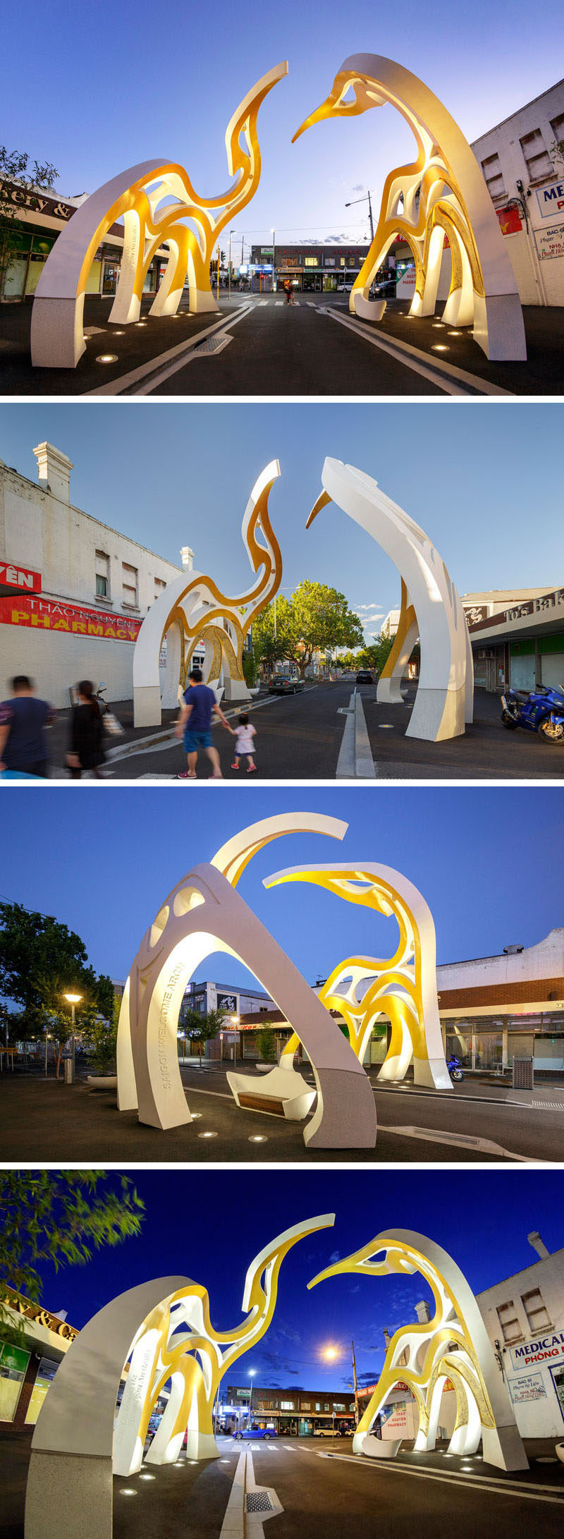 Architecture firm McBride Charles Ryan, have designed the Saigon Welcome Arch, a modern sculpture that represents the Vietnamese settlement in Footscray, a suburb of Melbourne, Australia.