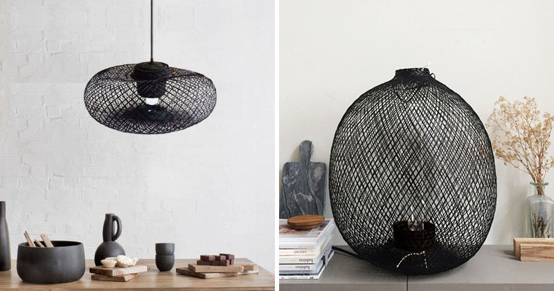 This black modern lamp and pendant light is handmade using artistic weaving techniques with bamboo wood, to create modern home decor.