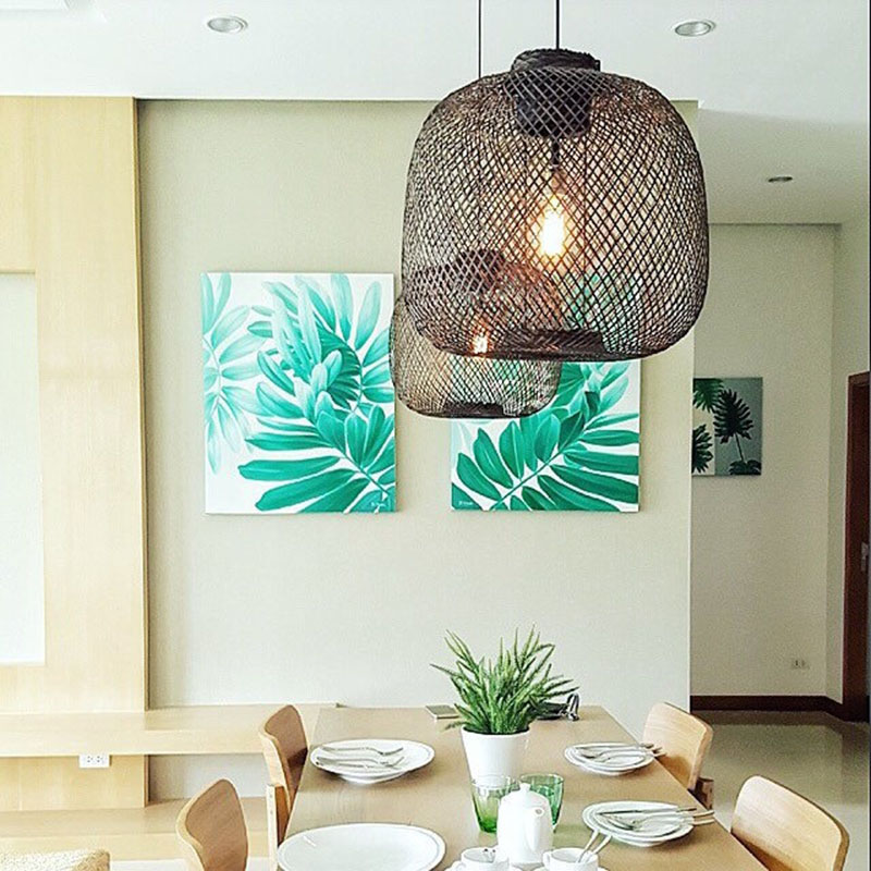 Made from high quality bamboo, black metal, and brass these modern large woven pendant lights are unique in design, giving any room an artistic touch.