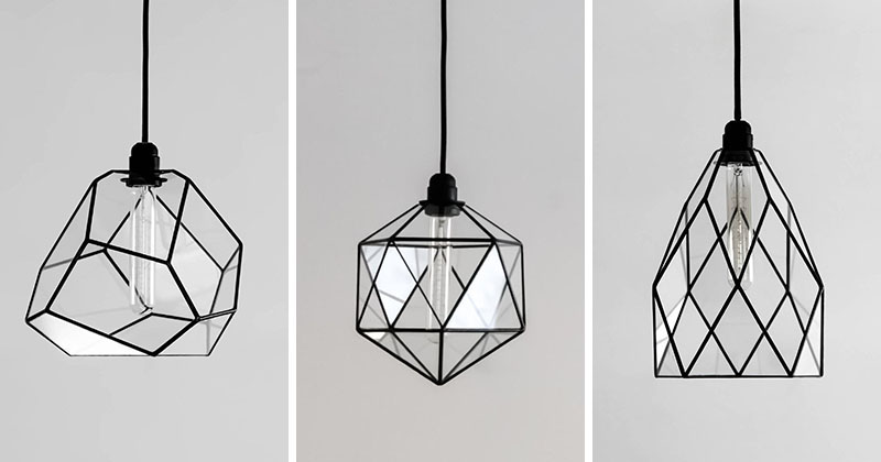 Modern black geometric glass pendant lights are unique and handmade. 