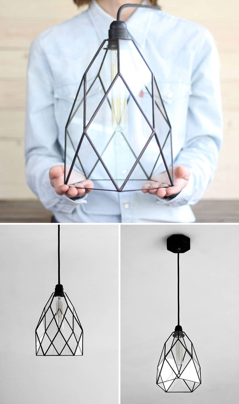 This geometric black glass pendant light is modern and unique.