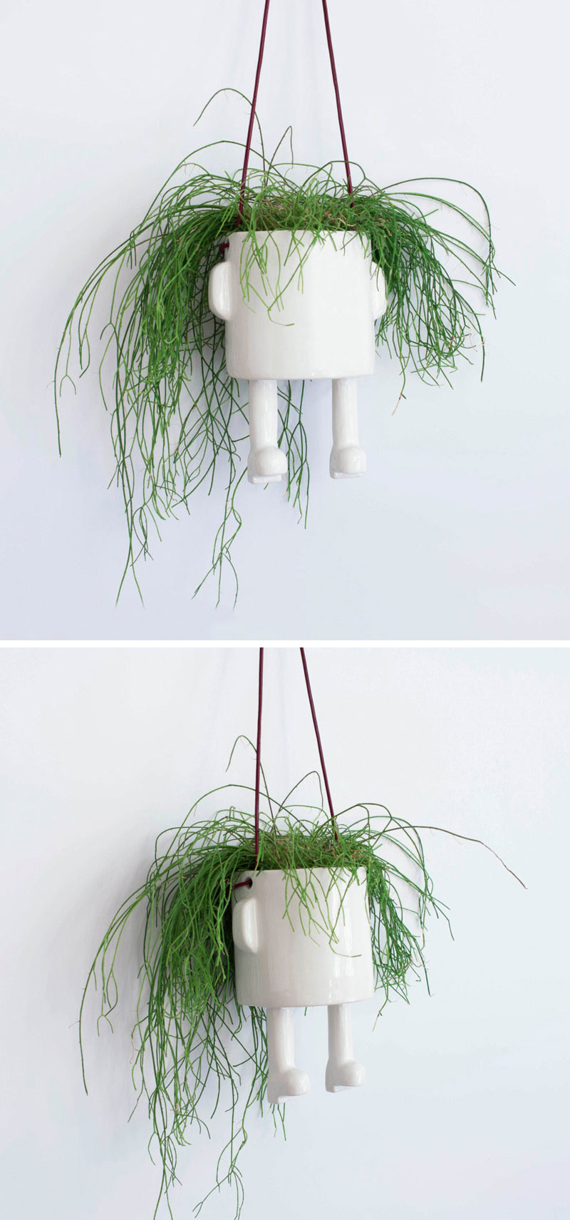 Fun and whimsical, this person-shaped white ceramic hanging planter is the ultimate home for a small plant, and lets you choose the hairstyle for your planter.  #HangingPlanter #ModernPlanter #HomeDecor #Garden #Plants