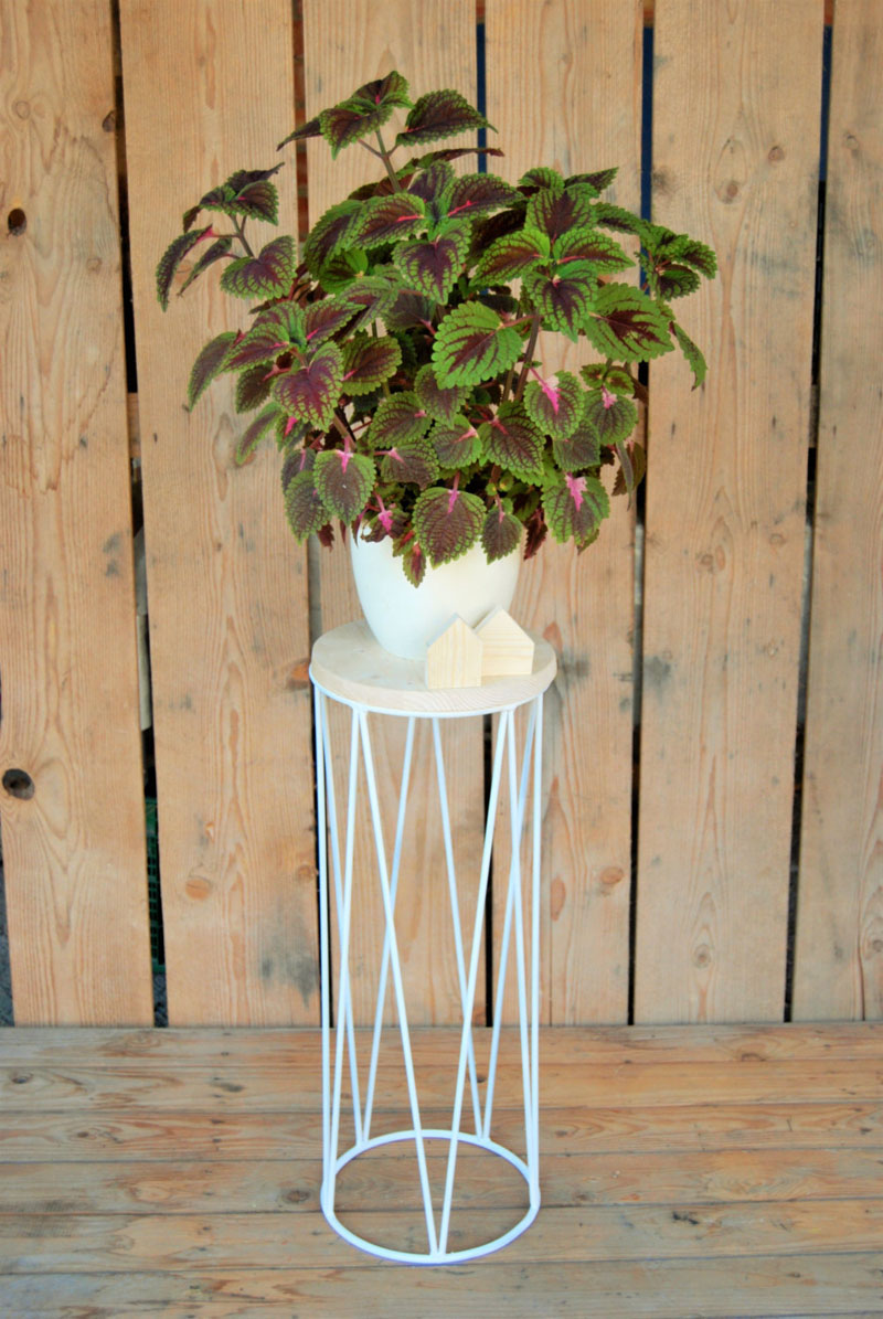 With an easy to move wood platform, a pot can be put on top of the modern plant stand, or placed directly into the light blue stand. #PlantStand #ModernPlantStands #Garden #Plants #ModernHomeDecor
