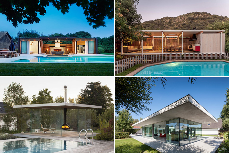 These modern outdoor pool houses are unique in design and great inspiration for summer. 