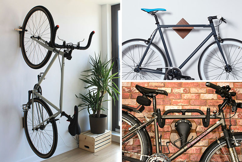 Wall mounted bike racks and holders.