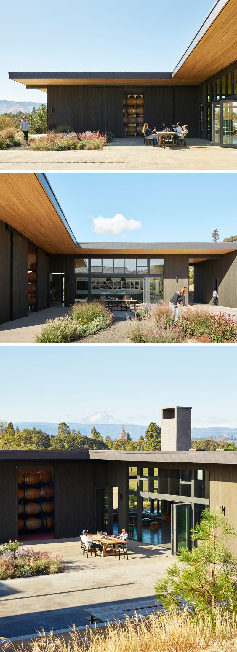 The courtyard was a desired aspect of this modern winery, as the owners wanted to be able to host events, musical performances and communal dinners.