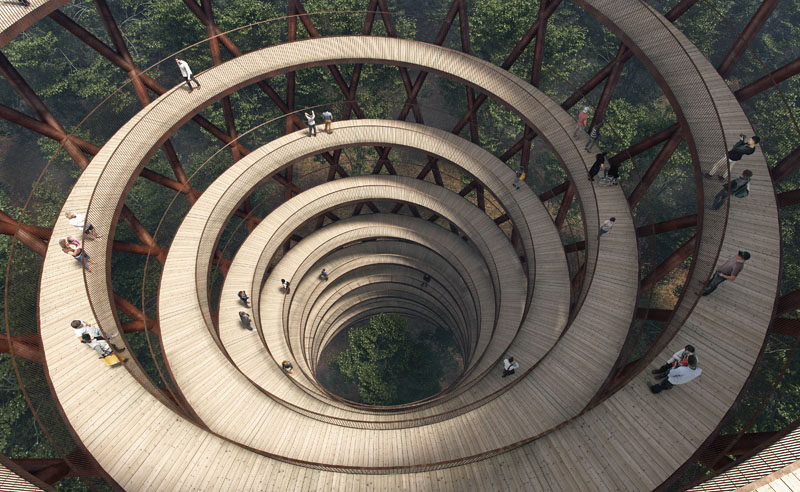 Designed by Danish architecture firm EFFEKT, The Treetop Experience of the Camp Adventure recreation park in Denmark, will debut in the summer of 2018.