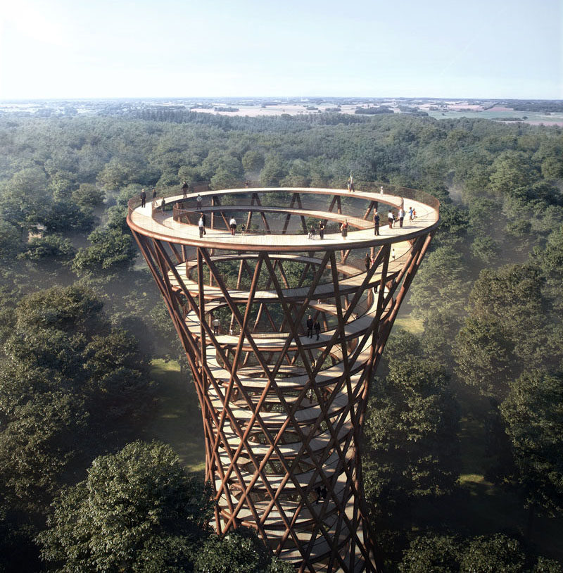 Designed by Danish architecture firm EFFEKT, The Treetop Experience of the Camp Adventure recreation park in Denmark, will debut in the summer of 2018.