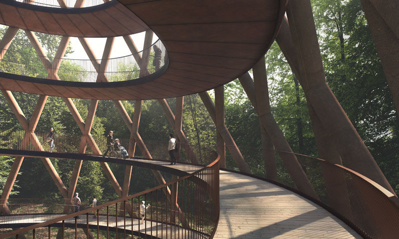 Designed by Danish architecture firm EFFEKT, The Treetop Experience of the Camp Adventure recreation park in Denmark, will debut in the summer of 2018.