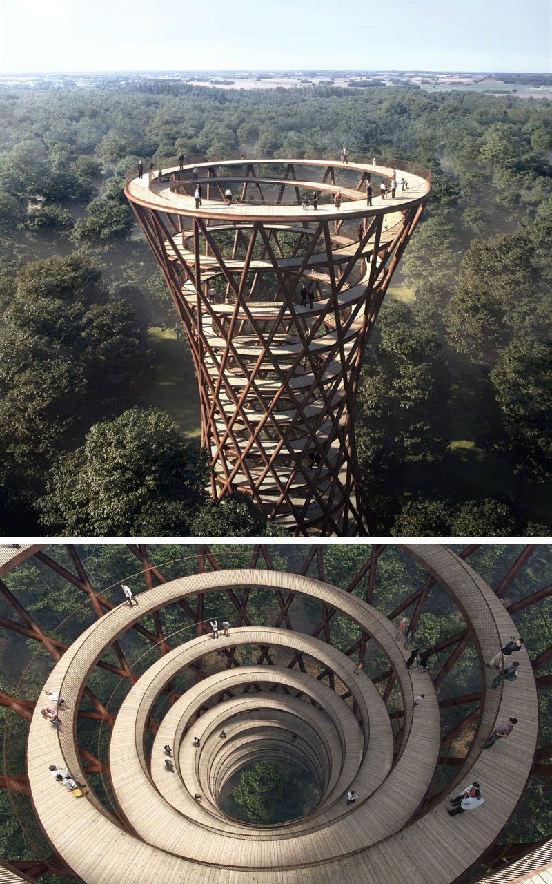 Designed by Danish architecture firm EFFEKT, The Treetop Experience of the Camp Adventure recreation park in Denmark, will debut in the summer of 2018.