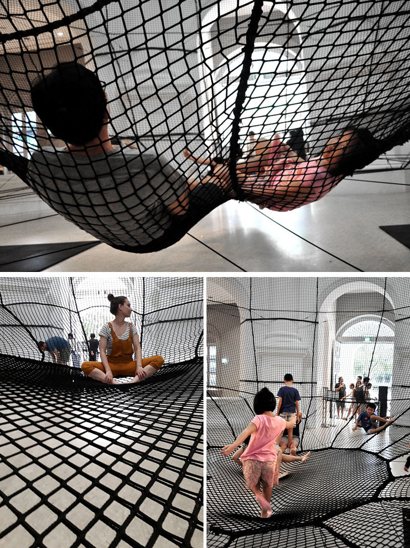 Atelier YokYok have installed a large net within the National Museum of Singapore, that's designed as an inverted dome and allows for visitor interaction.