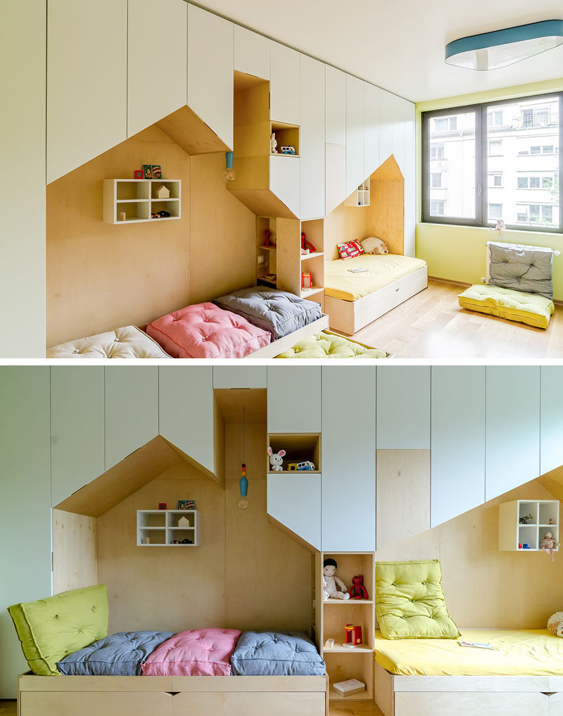 This Fun Kids Bedroom Has Plenty Of Storage And Two Beds Inside Mini Houses This Fun Kids Bedroom Has Plenty Of Storage And Two Beds Inside Mini Houses