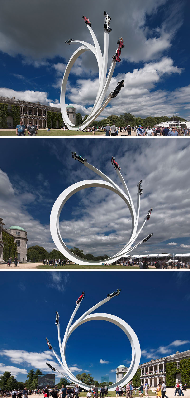Artist Gerry Judah has created a huge sculpture with five formula one cars at the Goodwood Festival of Speed 2017.