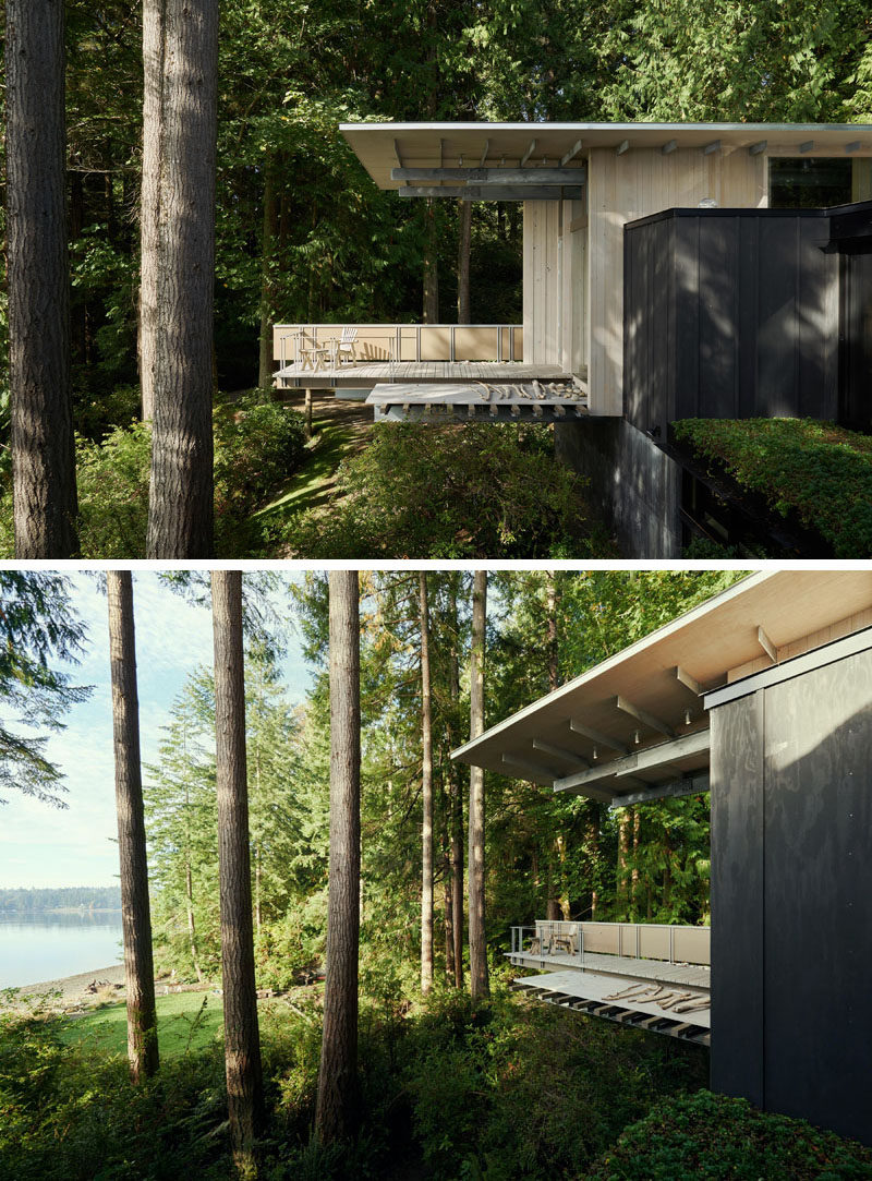 This modern cabin in the forest has grown over the years from a simple bunkhouse to a full retreat with multiple bedrooms for family and friends.