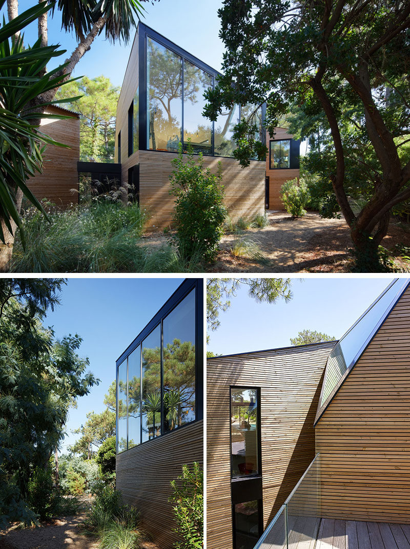 This holiday house in France has a variety of window shapes throughout its design.