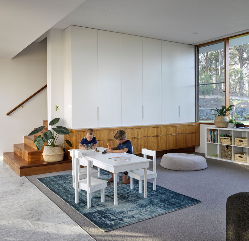 This modern house has a rumpus space or play room for the kids, however it will also evolve into an area where the children can be home schooled.