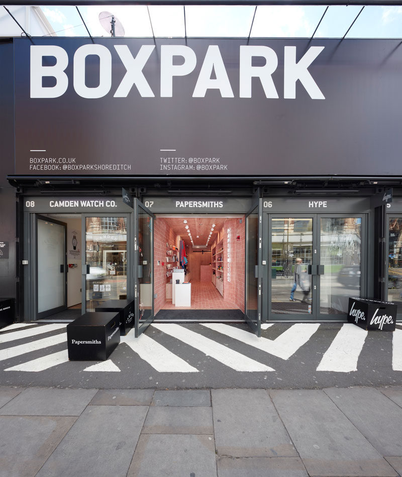 Along a row of similar sized stores, this new retail stationery shop stands out as they created a colorful interior that features European solid Douglas timber, speckled jesmonite and dusky pink encaustic tiles.