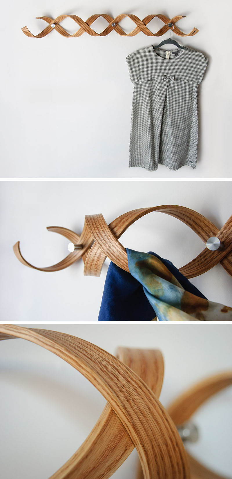 KROMMdesign, a small design studio based in Montreal, Canada, creates unique and sculptural wood wall-mounted coat racks that can double as art pieces.