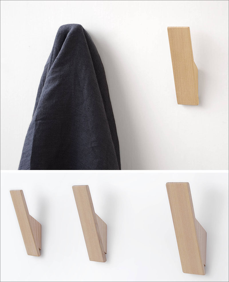 The light colored wood and the simple design of these minimalist wall hooks would compliment any modern interior, especially those with a Scandinavian influence.