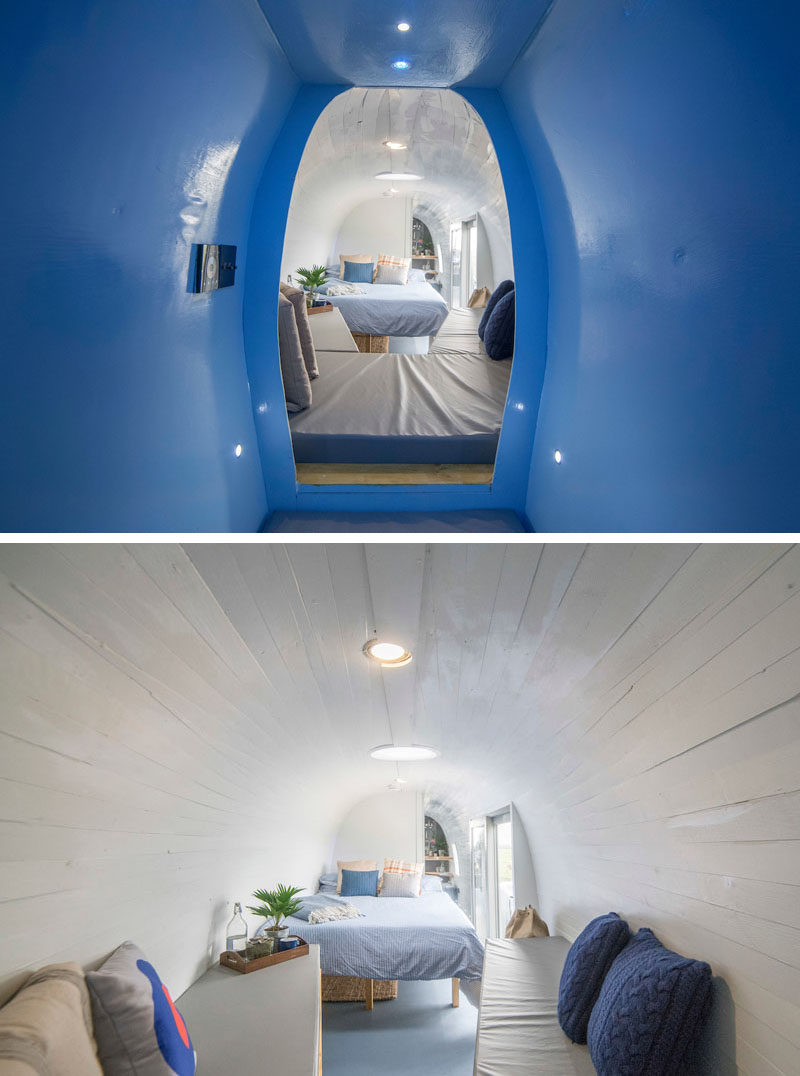 The team at Mains Farm in Stirling, Scotland, thought outside the box and invested in a decommissioned Royal Navy ZA127 Sea King Helicopter and turned it into a fun glamping destination, where you can stay inside the helicopter.