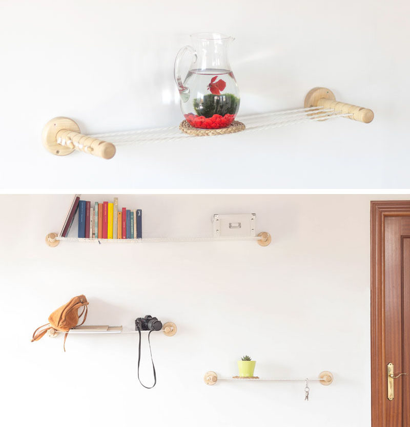 The team behind Spanish design studio Smallgran, have created a unique and simple shelf design that adds an interesting element to your walls. Instead of having solid shelves made from wood or metal, the shelf has ropes that have been pulled tight between two wood ends, to create a surface that allows objects to be displayed on them.