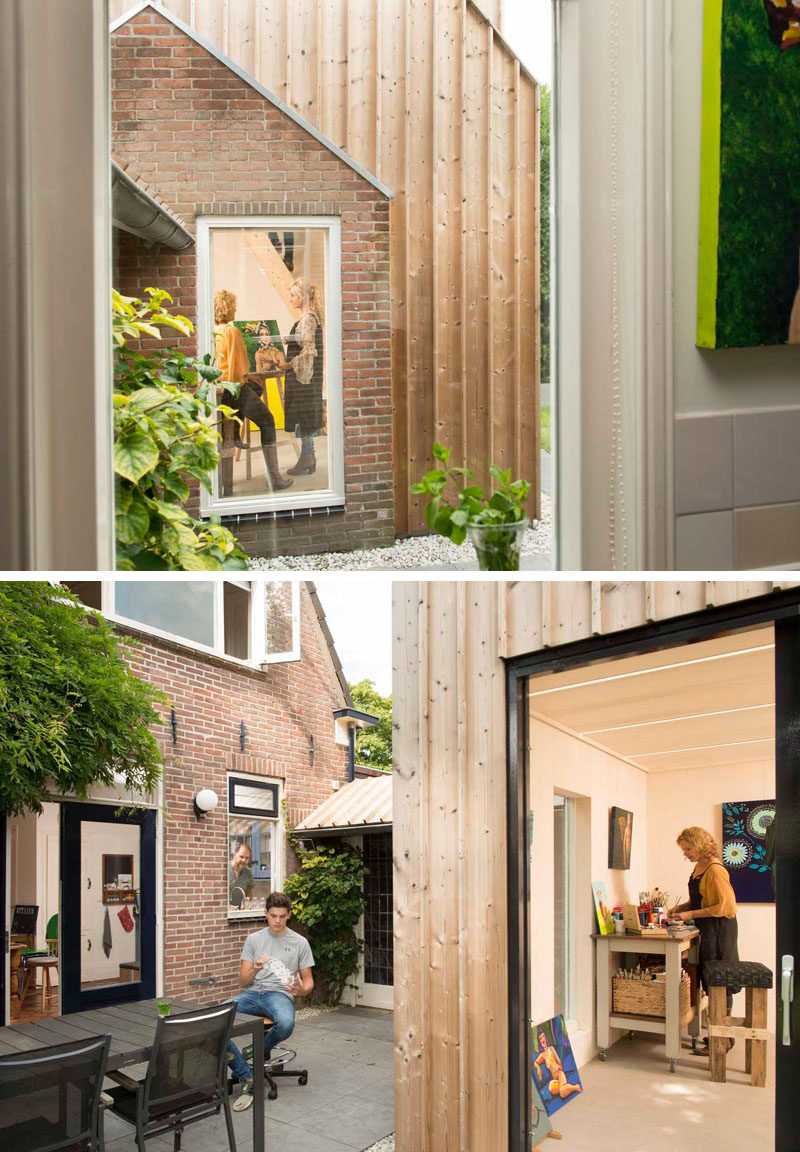 Architecture firm Open Kaart worked together with their clients to transform and old shed into a private and modern painting studio in the backyard of their house in Woerden, The Netherlands.