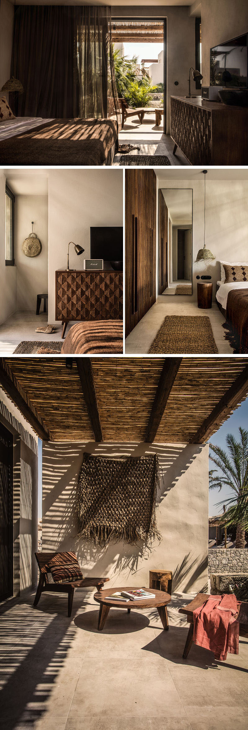 Each room and villa throughout this contemporary Greece hotel have access to a private veranda or terrace. #HotelRoom #Hotel #Greece #InteriorDesign
