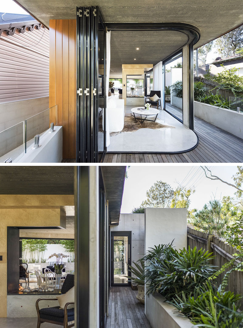 This modern house features a curved retractable glass wall. #CurvedGlassWall #RetractableWall #Architecture #Windows