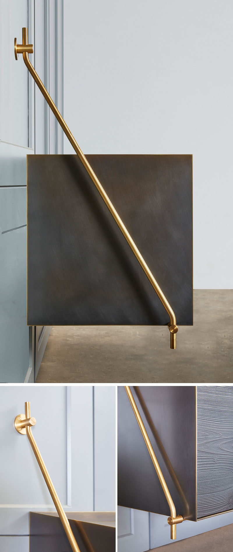 Amuneal have designed a wall hanging credenza that's made from a charred pine exterior wrapped in darkened brass with warm brass accents.