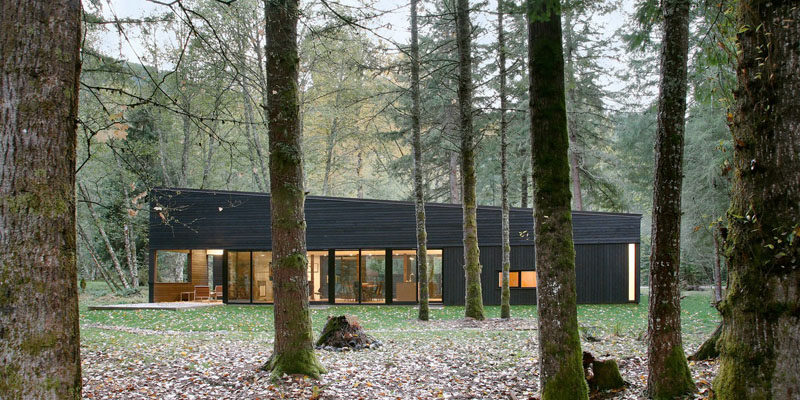 Robert Hutchison Architecture have designed a modern house that's surrounded by forest and clad in custom-run Western red cedar.