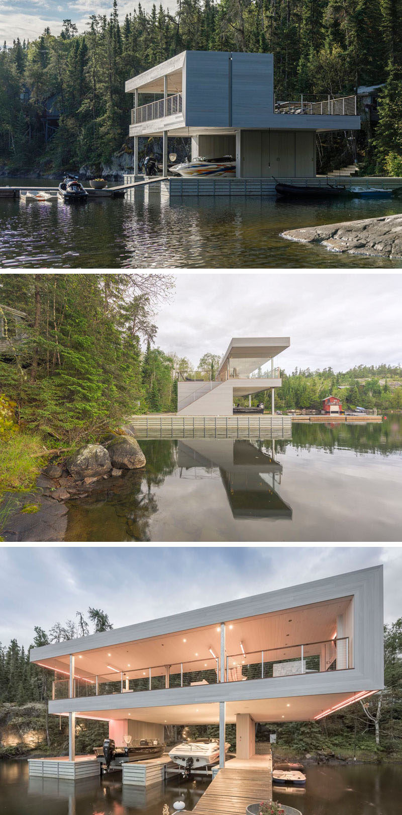 Cibinel Architecture have designed a modern boathouse for lounging and entertaining, that sits on Lake of the Woods in Canada.