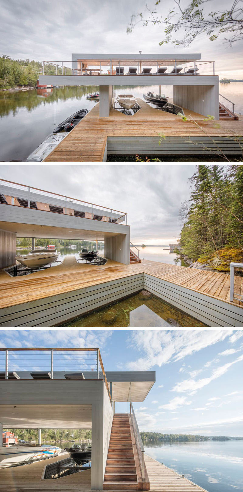 Cibinel Architecture have designed a modern boathouse for lounging and entertaining, that sits on Lake of the Woods in Canada.