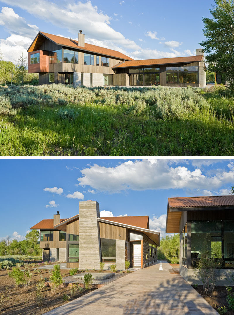 Dynia Architects have designed this contemporary mountain home that sits at the base of the Teton Mountains in Wyoming.