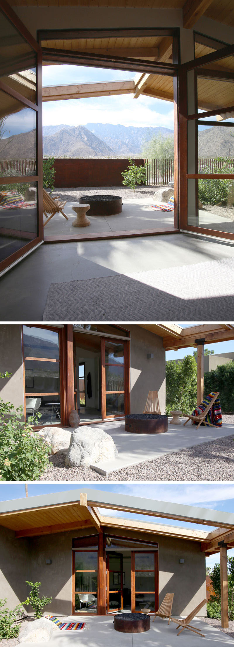 The master bedroom in this house opens up to a private patio with a firepit and small garden. #patio #garden #landscaping