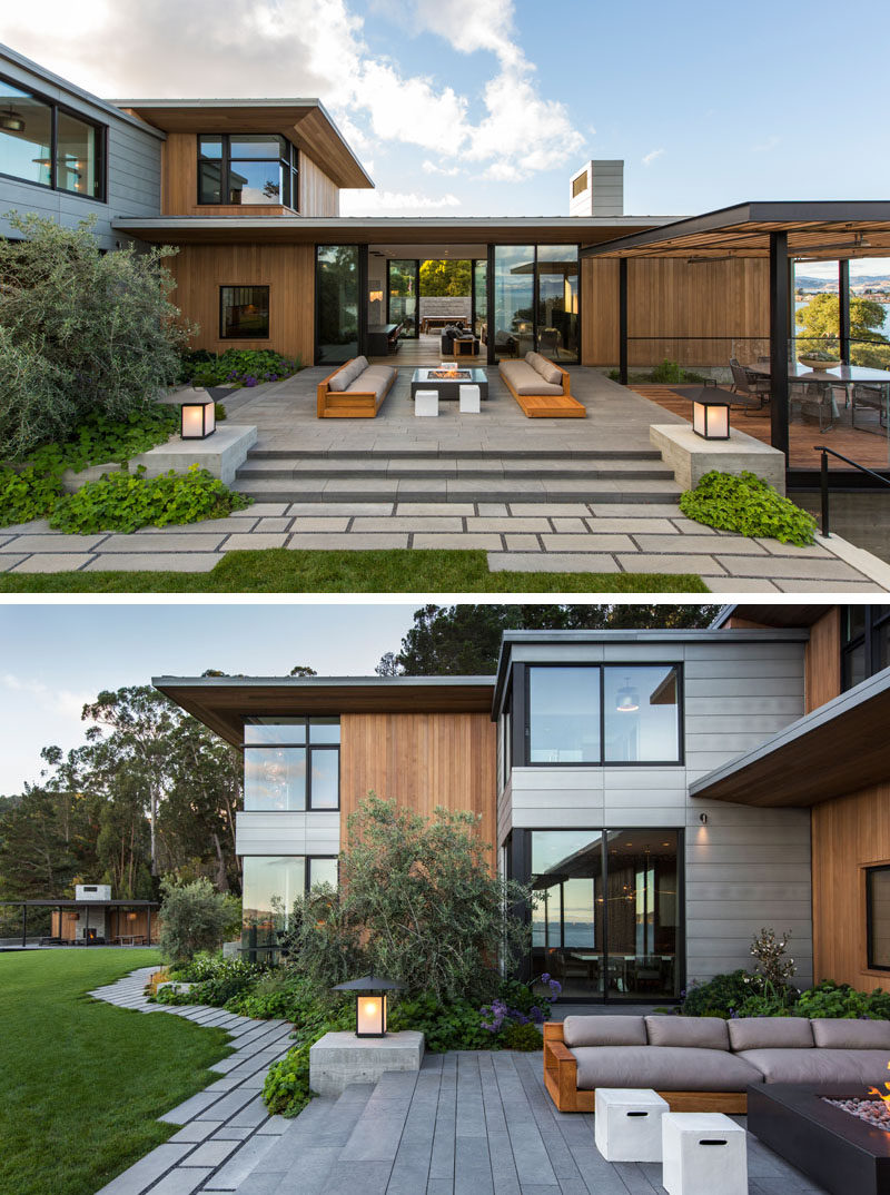 When designing this modern house, the architects used Aegean limestone, western red cedar, zinc and board-formed concrete, to create a modern home that would compliment its surroundings. #OutdoorSpace #Landscaping