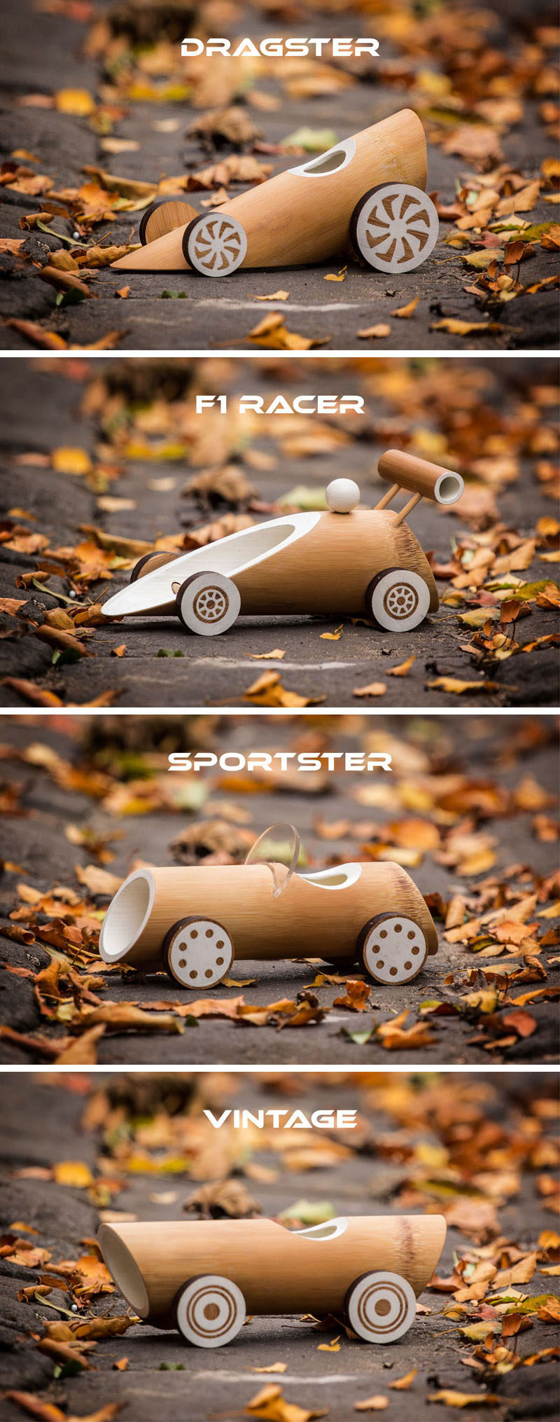 Australian based designers Made of Bamboo, have designed a collection of eco-friendly bamboo toy cars that come in four designs.