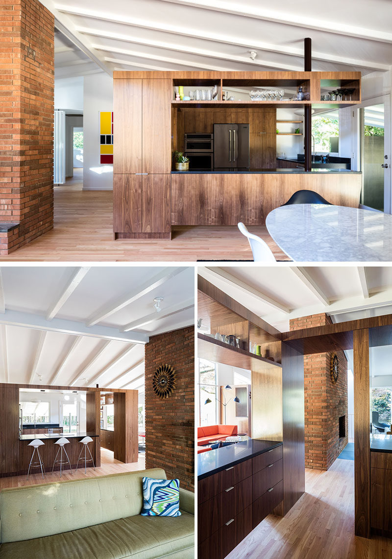 Wood cabinets define the kitchen and create plenty of storage in this renovated home.