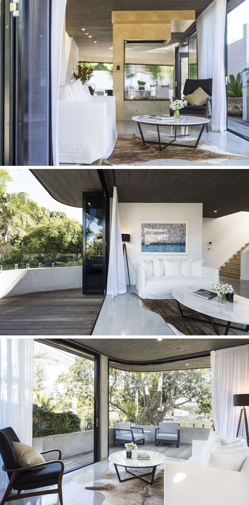 This small living room opens up to a patio that overlooks the street. #LivingRoom #InteriorDesign #ContemporaryLivingRoom