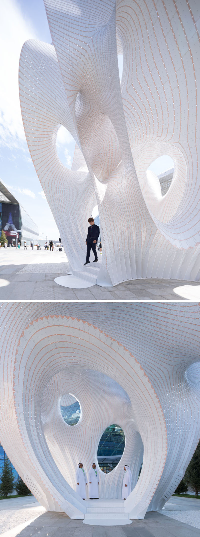 MARC FORNES / THEVERYMANY have created 'Minima | Maxima', a large public art sculpture amid the grounds of the World Expo 2017 in Astana, Kazakhstan, that's made from ?” power-coated Aluminum and stands 43 feet tall. #Art #Sculpture #PublicArt #Design