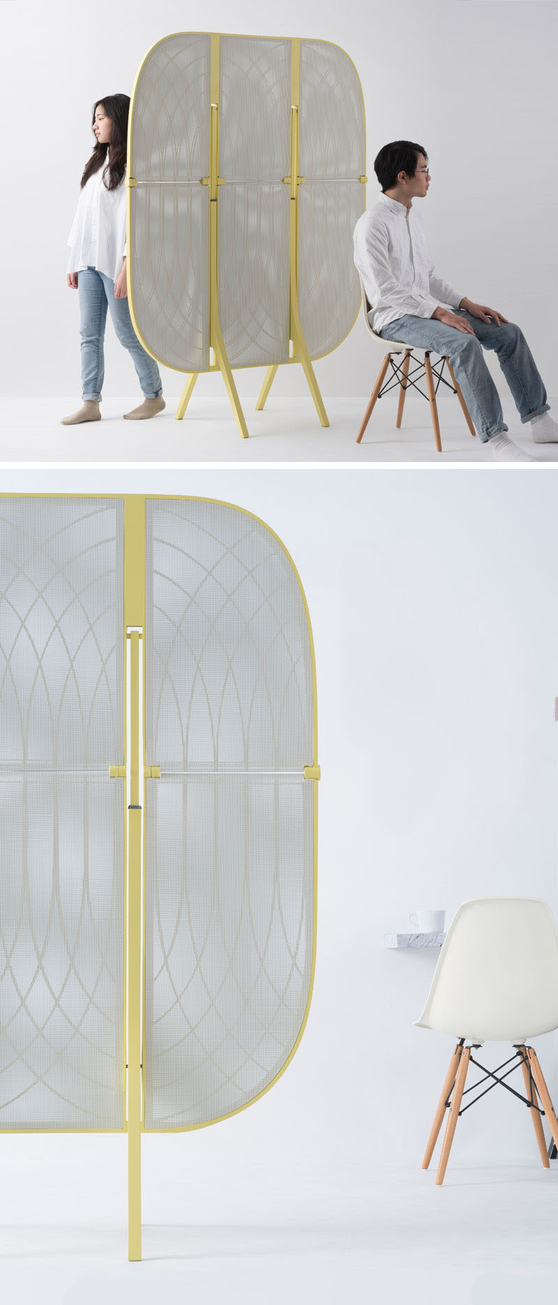 Designer Laurel Hwang has created a modern room partition for an open space, that when needed, can be transformed into a bar table. #ModernFurniture #RoomPartition #RoomDivider #BarTable #Design