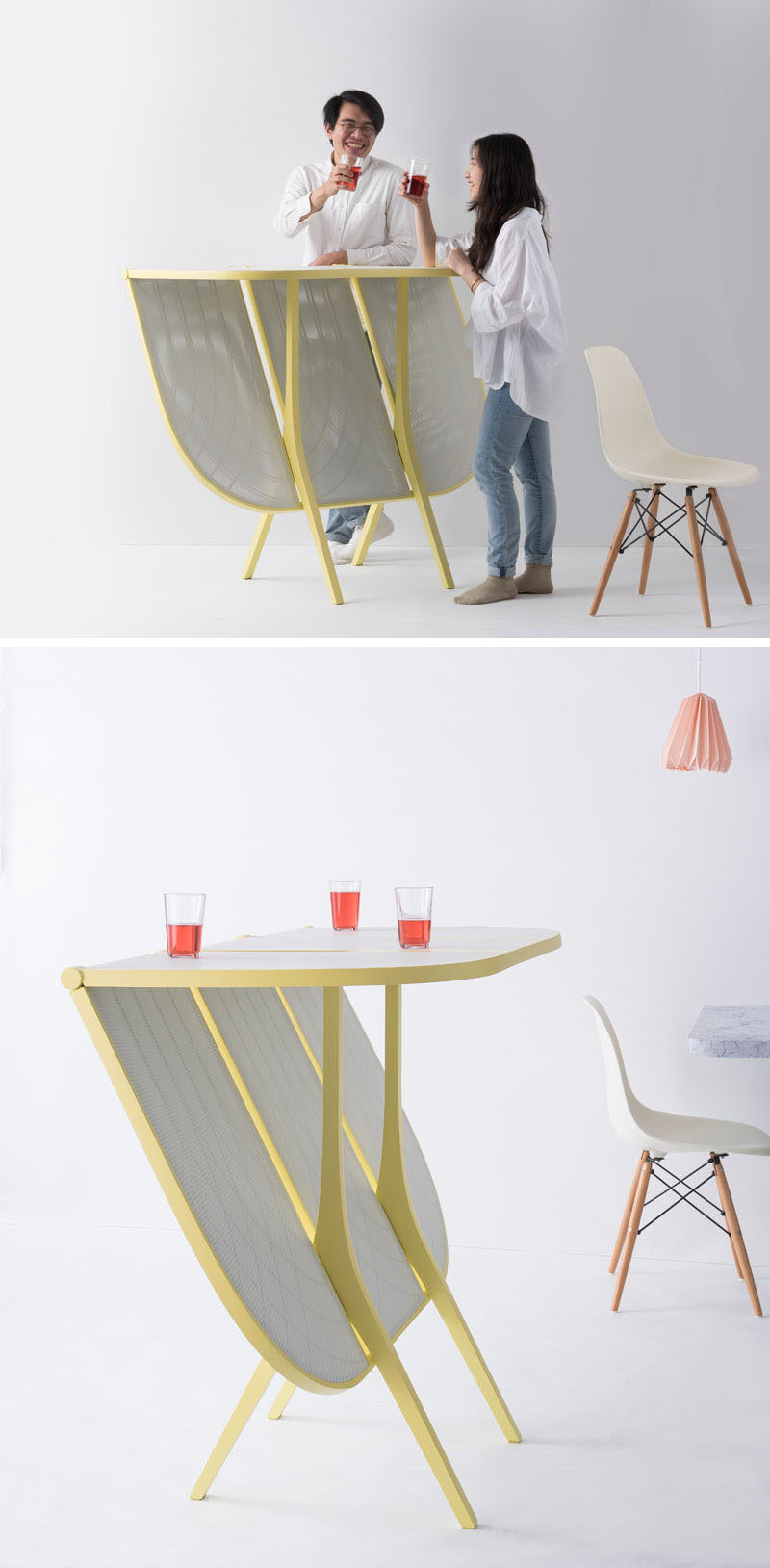 Designer Laurel Hwang has created a modern room partition for an open space, that when needed, can be transformed into a bar table. #ModernFurniture #RoomPartition #RoomDivider #BarTable #Design