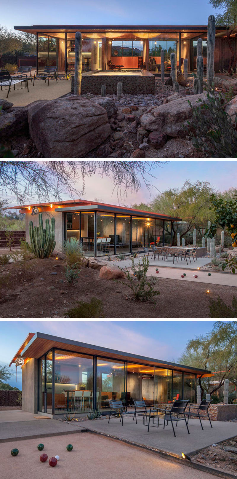 The Construction Zone have taken what was once a horse barn in Phoenix, Arizona, and transformed it into a modern guest house with plenty of glass. #ModernGuestHouse #GuestHouse #Architecture #OutdoorSpace #BocceCourt