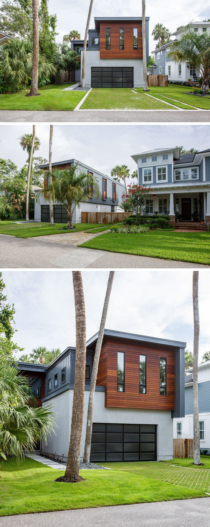 dig Architecture have designed and built this new home in Atlantic Beach, Florida, that features a landscaped front lawn and wood elements. #Architecture #HouseDesign #ModernArchitecture