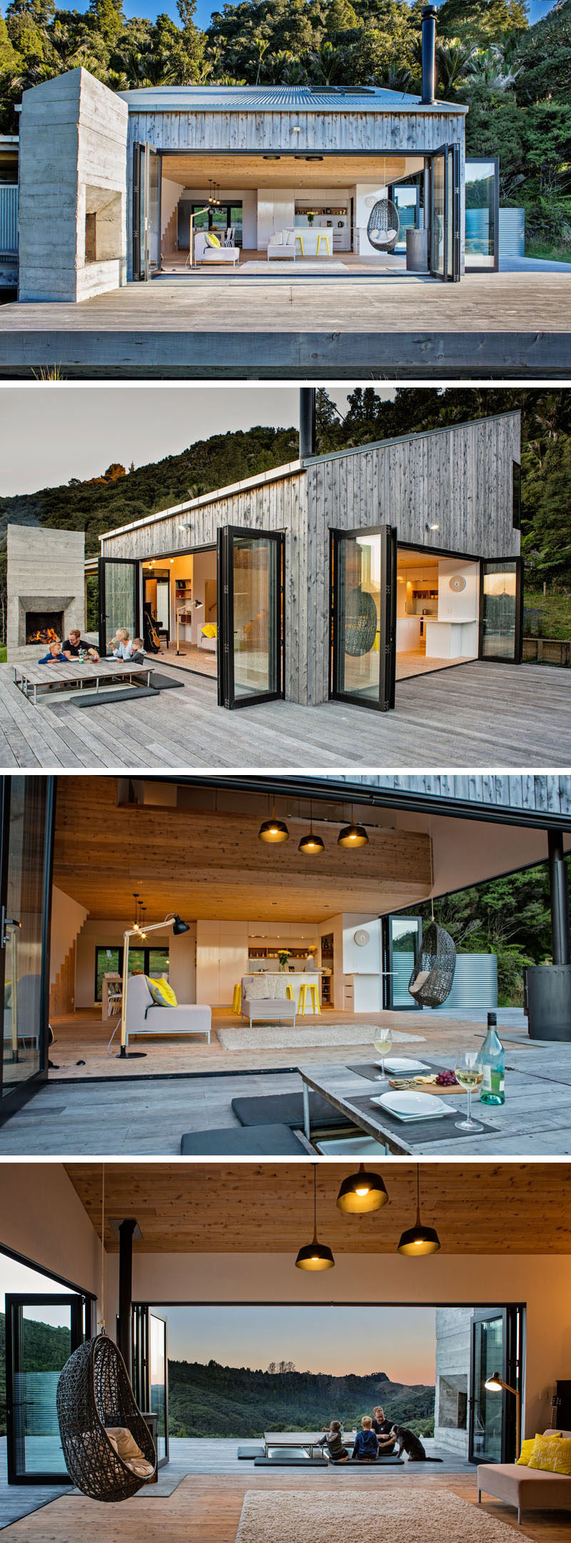 This modern house has sunken bathtubs in the deck, while the cover for the bathtubs can be raised to become an outdoor dining table. #OutdoorSpace #SunkenBathtub #ModernHouse #Deck #OurdoorDining