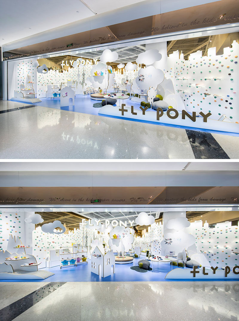 PRISM DESIGN have recently completed Fly Pony, a new modern children's shoe store in Shanghai, China, that is full of wonder and represents a story of a young child. #ShoeStore #RetailDesign #InteriorDesign #StoreDesign