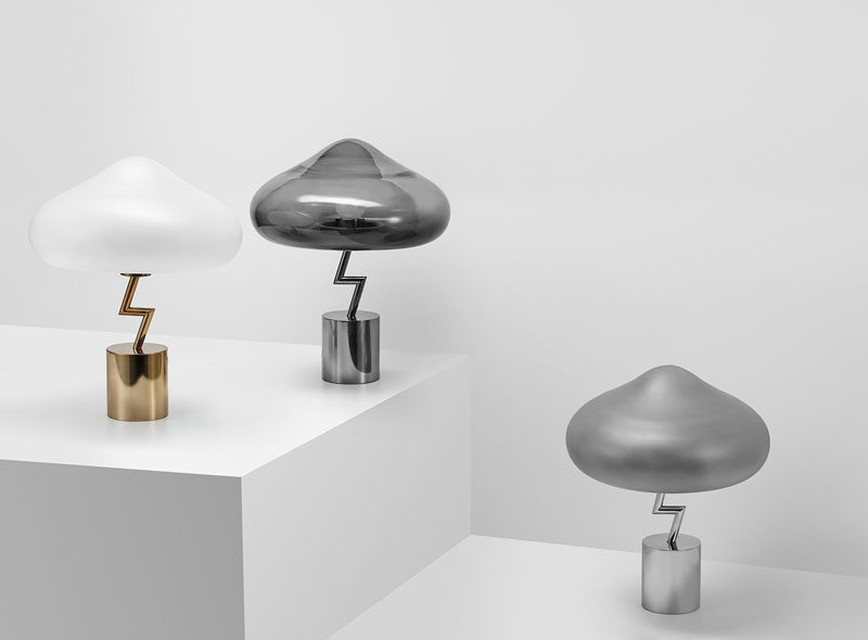 Korean designer Jiyoun Kim has launched his latest design named the Lightning Lamp, a collection of modern table lamps that has a glass cloud with a stainless steel lightning bolt. #ModernLighting #Design #TableLamp #Lighting